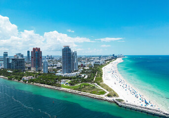 Aerial view of South Pointe Park. Miami Beach. Florida. USA. Aerial view of Miami Beach. Aerial...