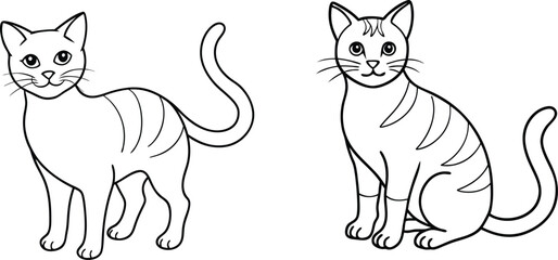 Cute dog and cat looking at love . A charming black and white line art illustration featuring a playful dog with floppy ears and a happy expression