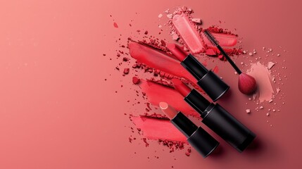 Cosmetics stuff on solid color background.