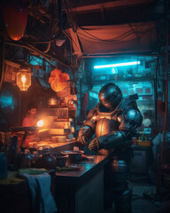 Obraz premium Chubby North Eastern Cyborg Man with Robotic Arm