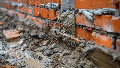 Fototapeta premium Close-Up of Wet Brick Wall Construction