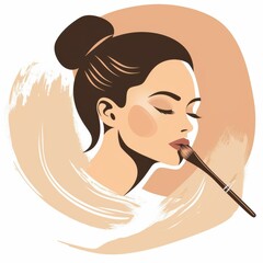 Illustration vector of woman applying foundation cream with brush