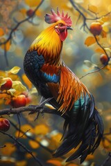 Majestic Rooster Perched on a Branch