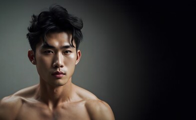 Fototapeta premium Asian Men Men's Beauty, blank advertisement banner background with copy space