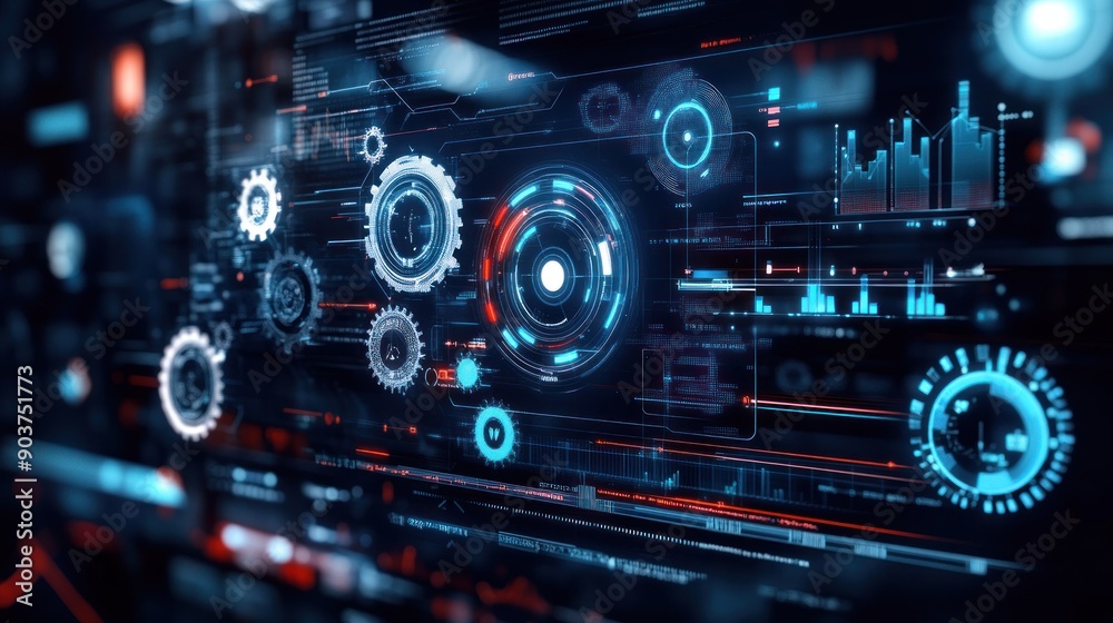 Poster Futuristic Interface with Digital Data and Graphical Elements
