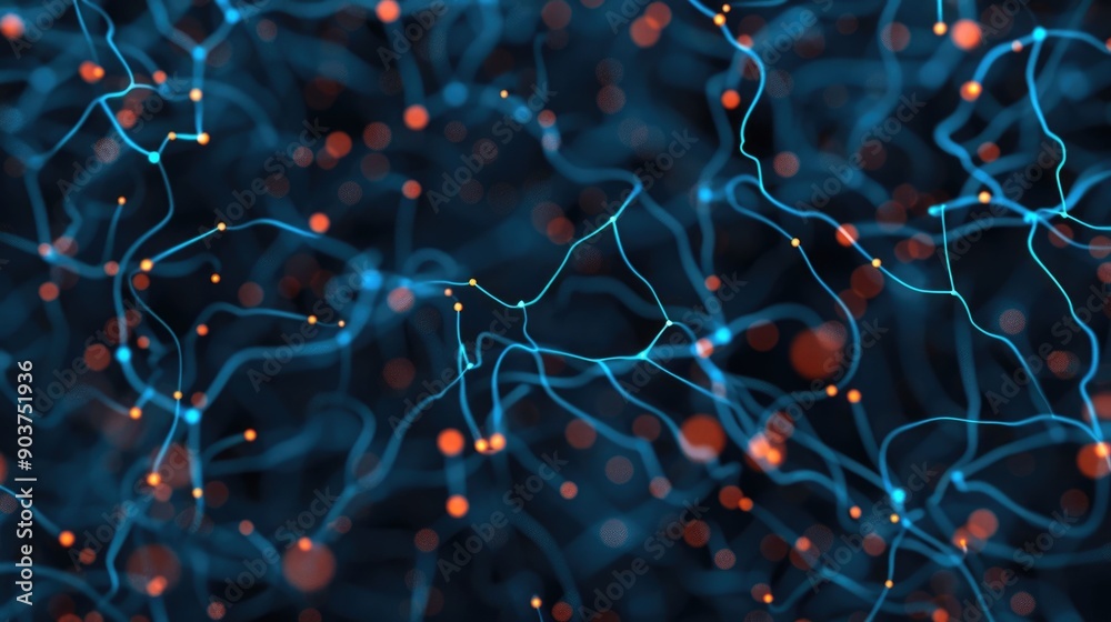 Poster depicting a complex brain circuit network with interconnected nodes and lines representing the intri