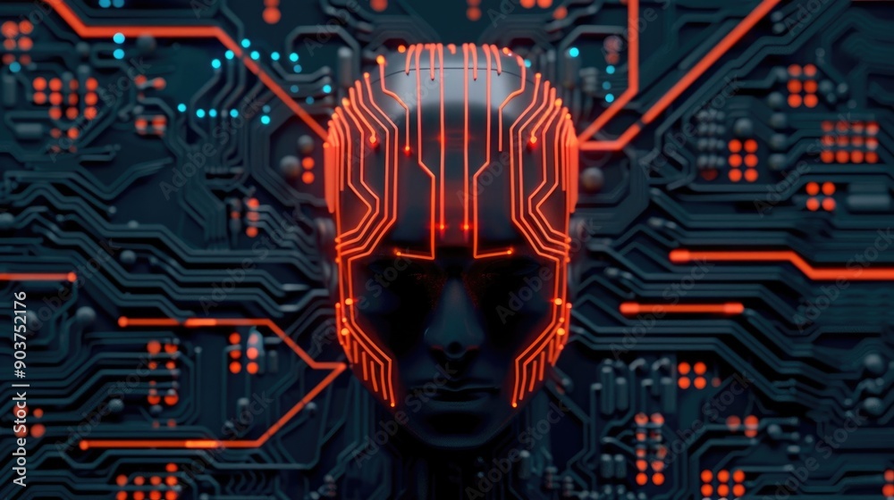 Fototapete futuristic depicting the connectivity of a tech brain with intricate digital circuits and electronic