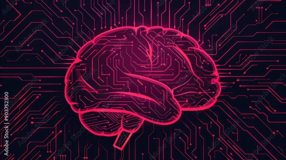 Poster abstract showcasing the intricate design of an intelligent system with captivating digital brain pat
