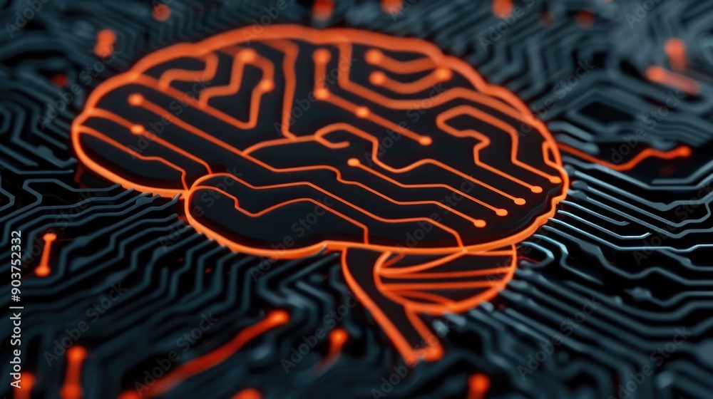 Fototapete Cutting Edge of Intelligent Digital Brain Patterns and Futuristic System Design  Abstract modern background with circuit board like patterns data connectivity and technological elements