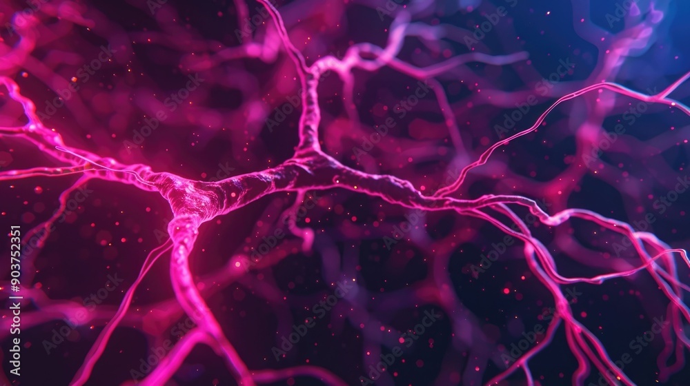 Poster vibrant depicting futuristic neural circuits with dynamic glowing elements the design features a com
