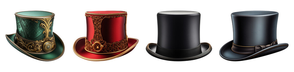 Set of top hats. Isolated on a transparent background.	