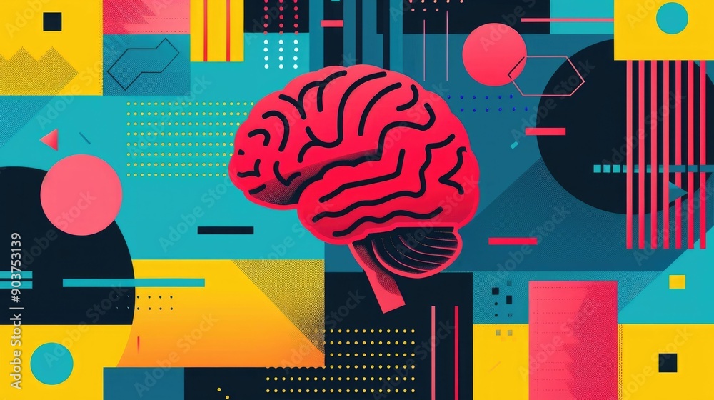 Poster captivating depicting a high tech simulation of the human brain featuring a dynamic array of colorfu