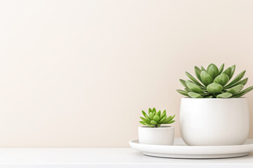 Elegant succulents in modern white pots, perfect for home decor and adding a touch of nature to any interior space.