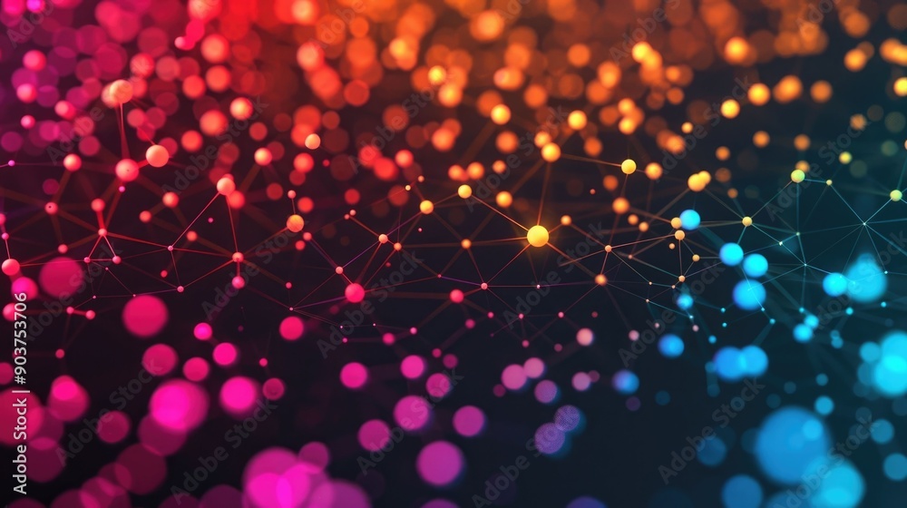 Poster vibrant of a cognitive network visualization showcasing a dynamic and futuristic digital landscape w