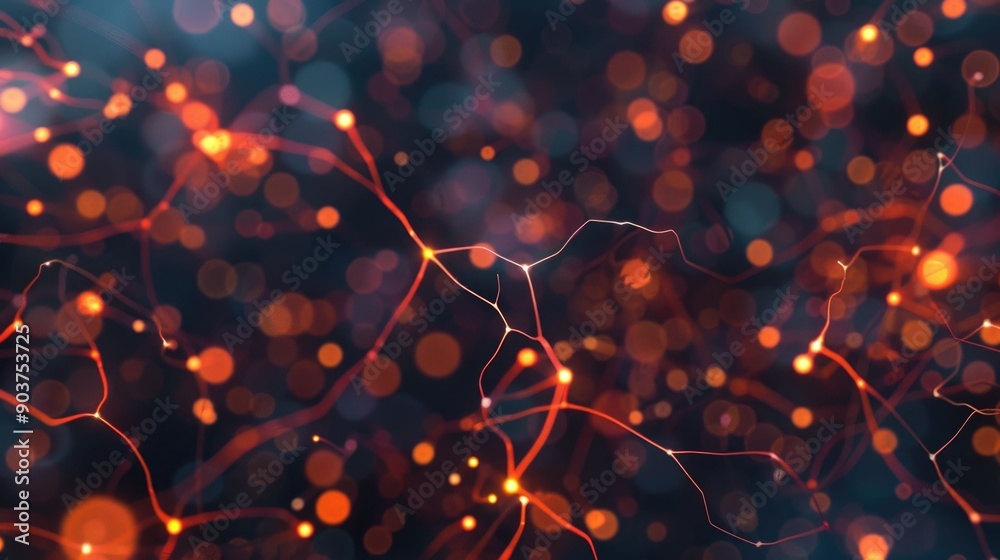 Poster vibrant of a cognitive network visualization with glowing digital nodes and dynamic connections repr
