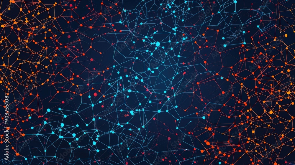 Fototapete of brain circuit mapping with interconnected nodes and lines that represent the complex and dynamic digital technology and intelligence