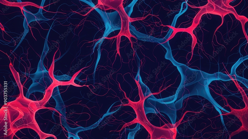 Poster vibrant electronic brain network with fluid interconnected shapes and patterns abstract depicting a 