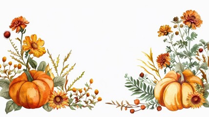 Beautiful autumn decoration featuring pumpkins and vibrant flowers, perfect for seasonal themes and rustic designs.
