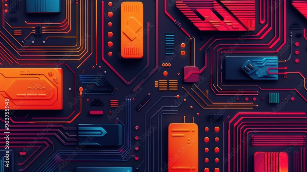 Poster intricate showcasing the complex design of an intelligent circuit with various digital elements conv