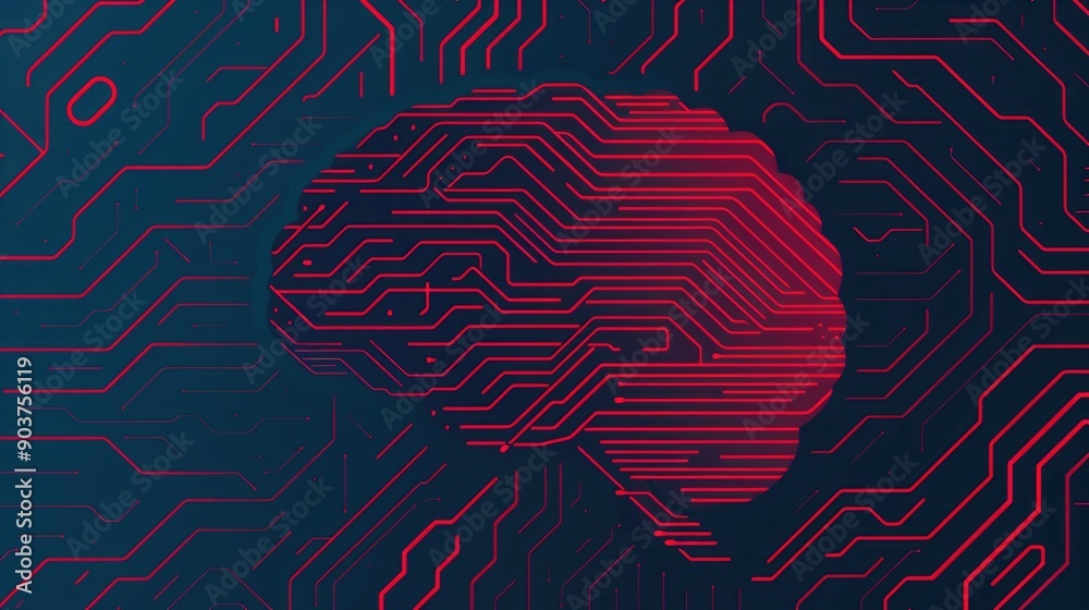 Poster of brain like systems with abstract brain patterns and futuristic digital circuit design elements in