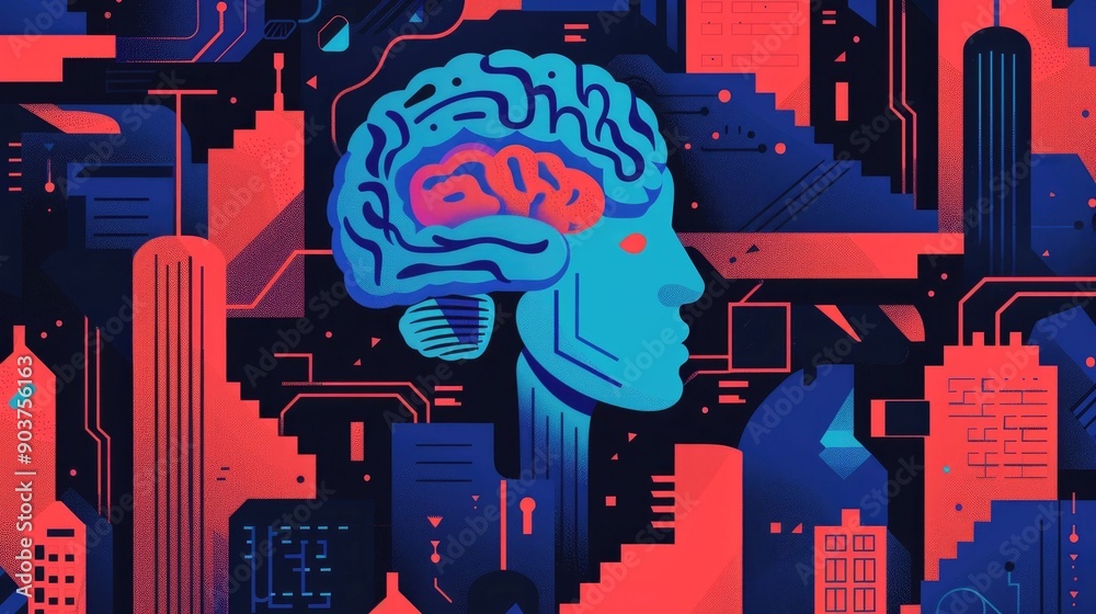 Poster futuristic depicting intricate brain like patterns and structures representing advanced intelligence