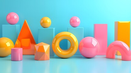 Vibrant 3D Geometric Shapes on a Blue Background