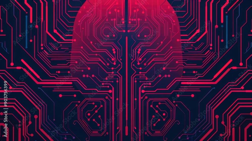 Poster intricate digital brain circuits with a complex futuristic pattern in a the image represents the con