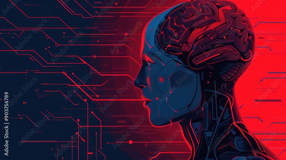 Poster futuristic digital showcasing an intelligent neural design with circuit board and digital elements r