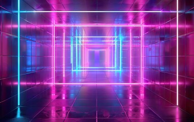 Vibrant Neon Tunnel with Reflections