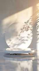 empty room with a table with close up product display podium