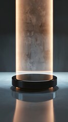 empty room with a table with close up product display podium