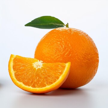 Primer plano de una fotograf&iacute;a de estudio de naranjas frescas junto con m&aacute;s trozos de naranja representando una dieta saludable 