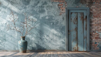 Minimalist Interior Decor with Brick Wall and Vase - 3D Rendering