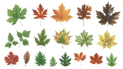 Fototapeta premium A variety of leaf shapes. Oak maple, and other deciduous tree leaves