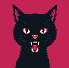 Spooky Halloween poster with black cat. Vector illustration.