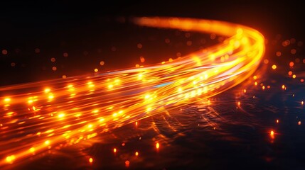 Glowing Orange Light Trails Across a Dark Surface at Night