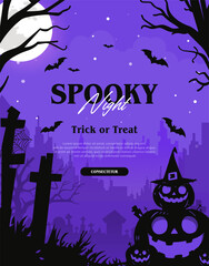 Halloween violet background with scary elements
