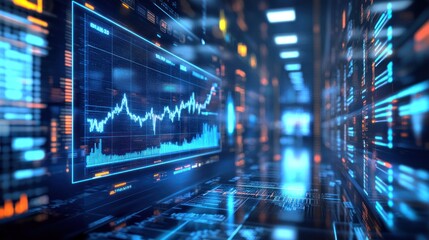 A Futuristic Digital Interface Displaying a Stock Market Graph