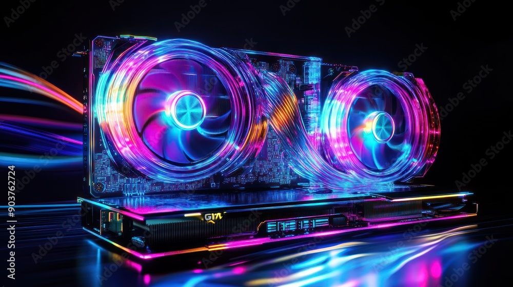 Aufkleber Illuminated Graphics Card with Colorful Lights