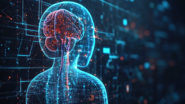Digital Human with a Glowing Brain and Network Connections