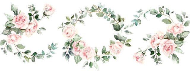 Watercolor Floral Arrangements with Greenery