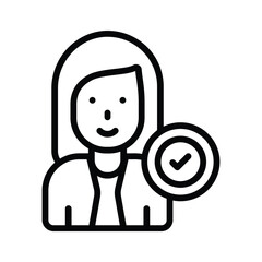 Girl with a tick mark shows the employee right vector icon