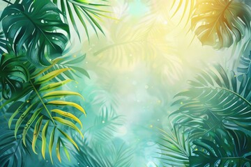 Green leaves frame a bright background. Perfect for promoting a summer sale or tropical vacation.
