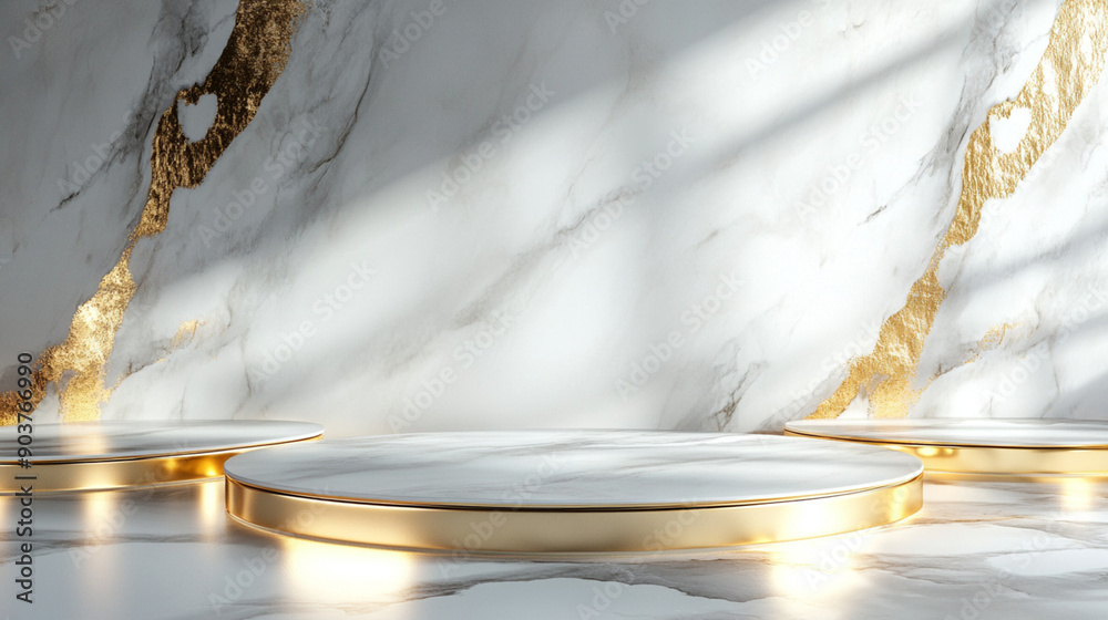 Wall mural white marble and gold abstract background with generative ai. product display podium. luxury minimal