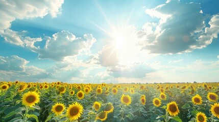 Obraz premium A field of sunflowers facing the sun. Perfect for projects about nature, happiness, or summer.