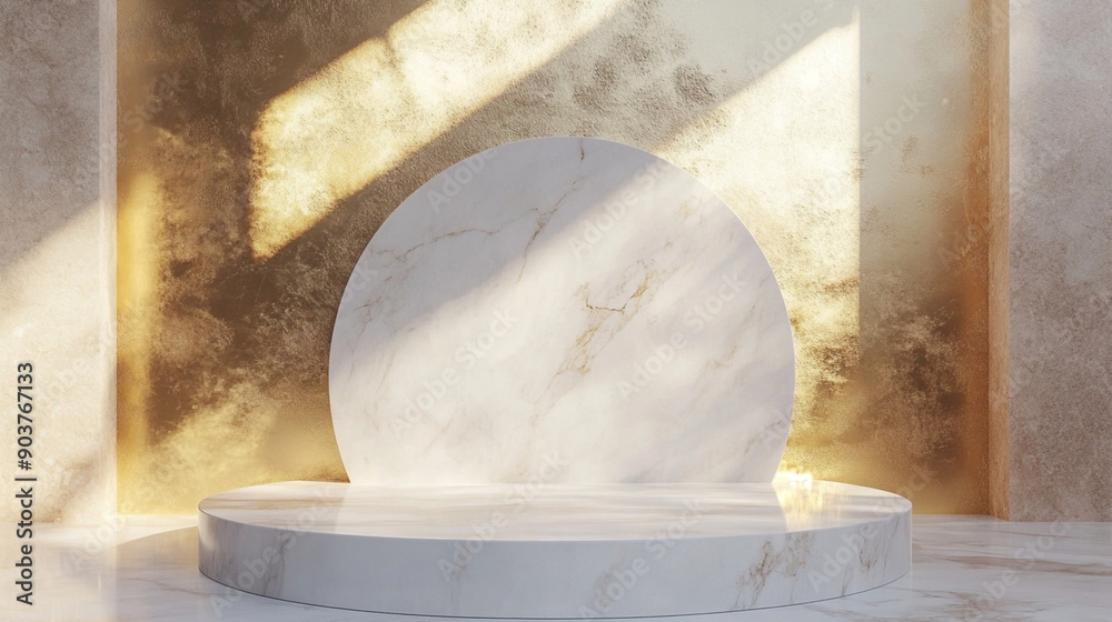 Wall mural white marble and gold abstract background with generative ai. product display podium. luxury minimal