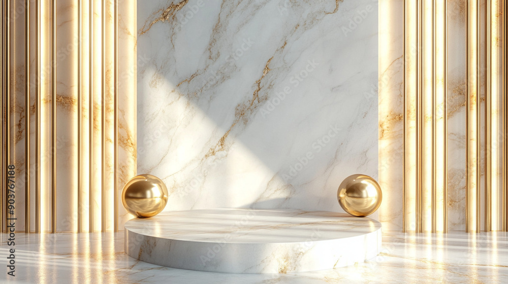 Wall mural white marble and gold abstract background with generative ai. product display podium. luxury minimal