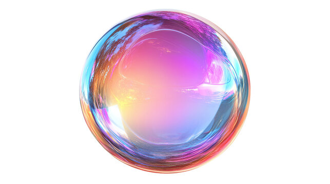 A colorful, iridescent sphere with a rainbow pattern