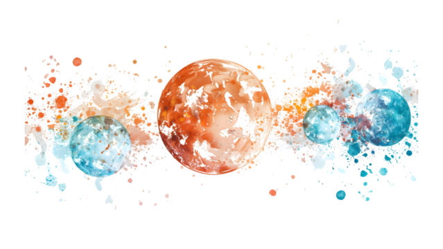 Planet made with colorful paint splashes isolated on a transparent background, PNG