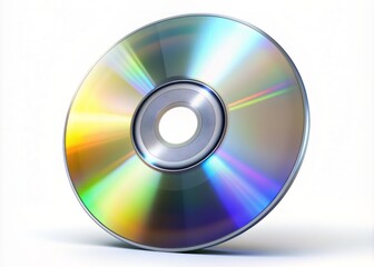 Shiny silver CD DVD disc with reflective surface and center hole, suspended in mid-air on a transparent isolated background, awaiting digital content upload.